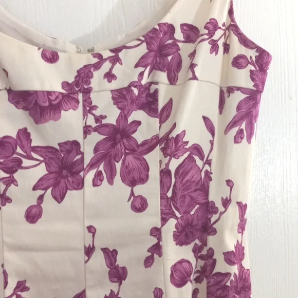 Purple and Cream Floral Midi Dress Size 2 - Picture 7 of 10